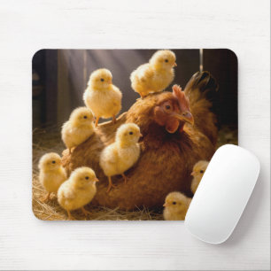 Mother Hen with Baby Chicks in Barn Mouse Pad