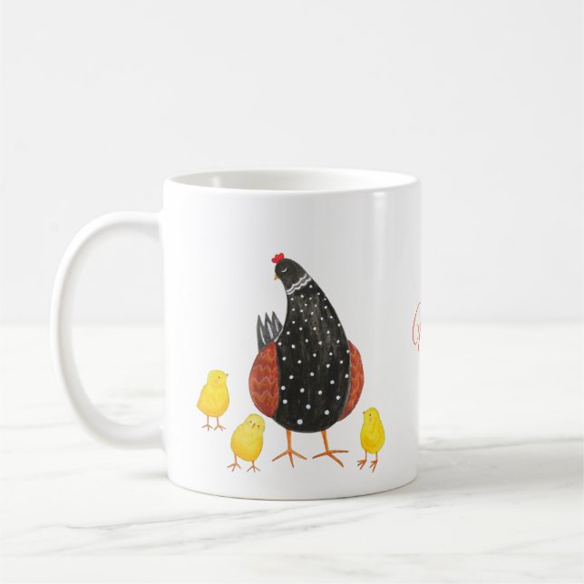 Mother Hen with three chicks mother's day gift Coffee Mug (Left)