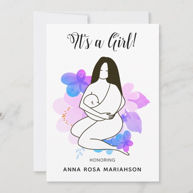 *~* Mother Holding Baby Floral Baby Shower Girl Invitation (Front)