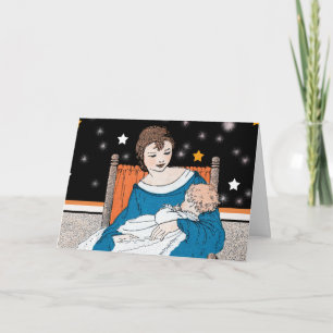 Mother Holding Her Baby in orange Chair Stars Card