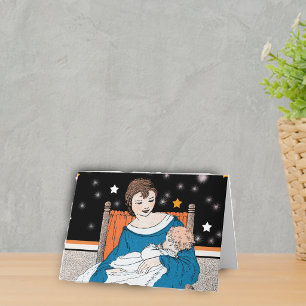 Mother Holding Her Baby in orange Chair Stars Card