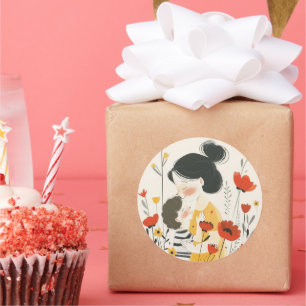 Mother Hugging her Son Asian Chinese Japanese Classic Round Sticker