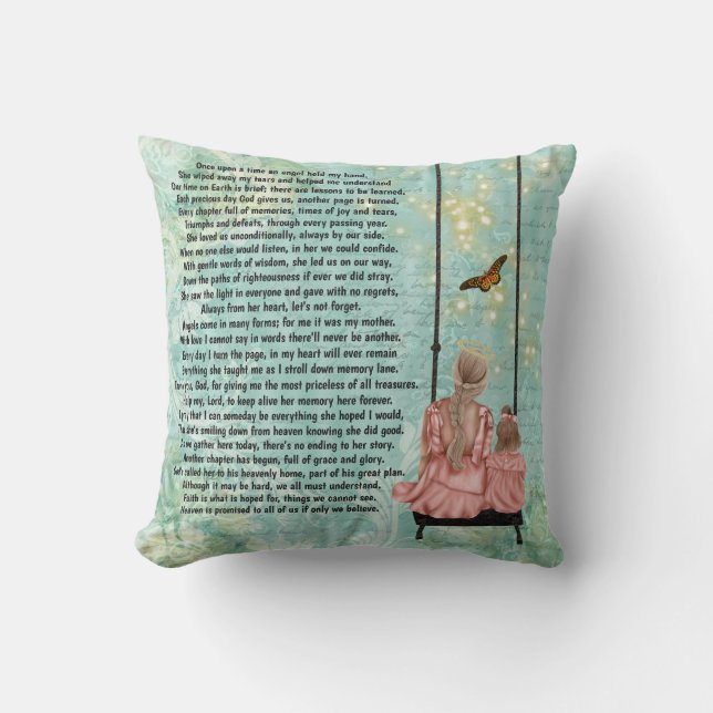Mother in heaven sitting on swing poem photo cushion (Front)