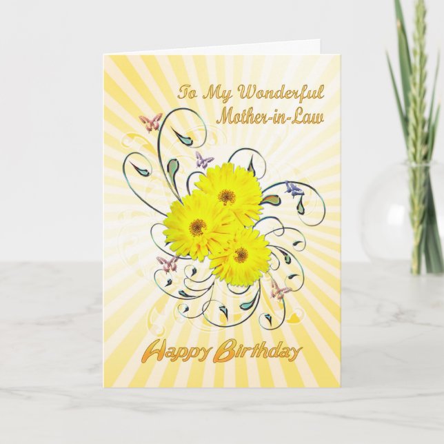 Mother-in-Law, birthday with yellow flowers Card (Front)