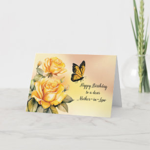 Mother in Law Birthday Yellow Roses with Butterfly Card