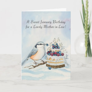 Mother-in-Law Happy January Birthday Nuthatch  Card