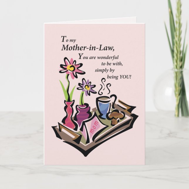 Mother-in-Law Mother’s Day, Breakfast in Bed, Pink Card (Front)