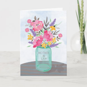 Mother-in-Law Mother's Day Jar Vase with Flowers Card