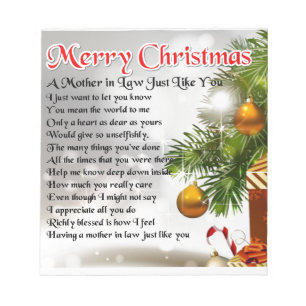 Mother in Law Poem - Christmas design Notepad
