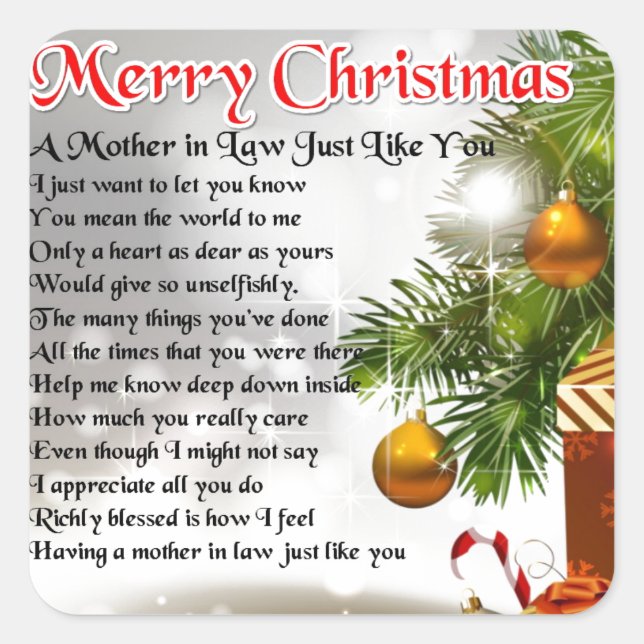 Mother in Law Poem - Christmas design Square Sticker (Front)