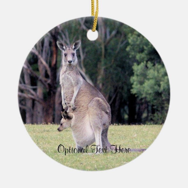 Mother Kangaroo with Baby Joey in Her Pouch Ceramic Tree Decoration (Front)