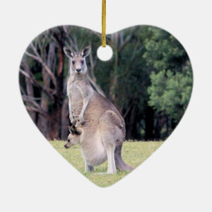 Mother Kangaroo with Baby Joey in Her Pouch Ceramic Tree Decoration