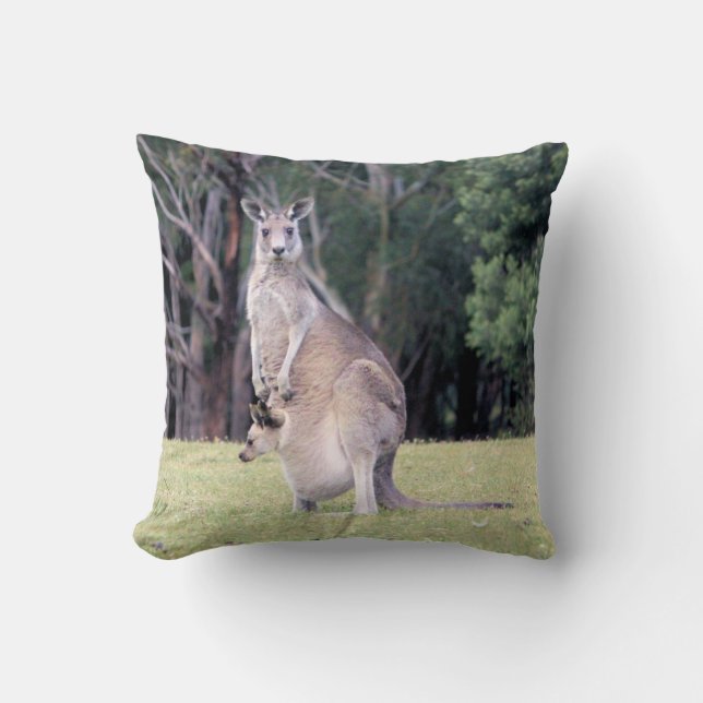 Mother Kangaroo with Baby Joey in Her Pouch Cushion (Front)