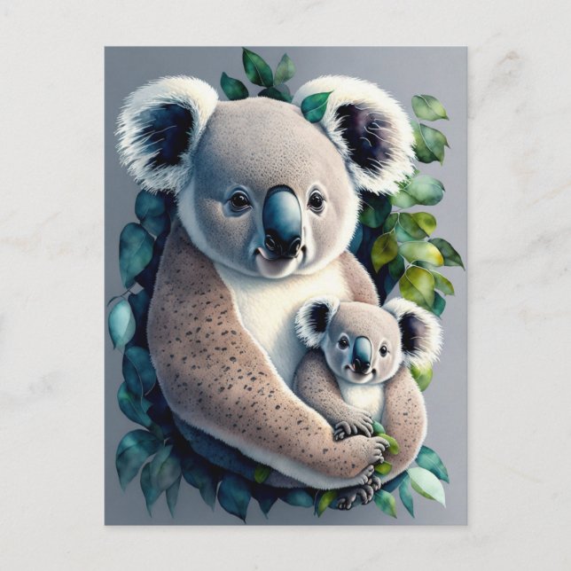 Mother Koala Bear and a baby, watercolor Postcard (Front)