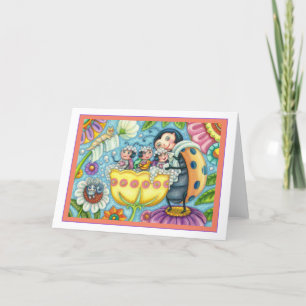 MOTHER LADYBUG & CHILDREN, TULIP BUBBLE BATH Blank Card