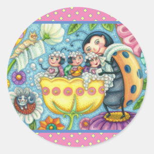 MOTHER LADYBUG & CHILDREN, TULIP TUB BUBBLE BATH CLASSIC ROUND STICKER