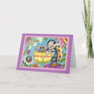 MOTHER LADYBUG & CHILDREN, TULIP TUB BUBBLE BATH H HOLIDAY CARD