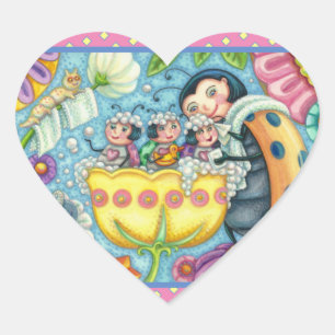 MOTHER LADYBUG & CHILDREN, TULIP TUB BUBBLE BATH HEART STICKER