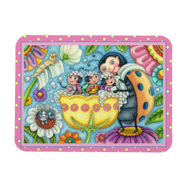 MOTHER LADYBUG & CHILDREN, TULIP TUB BUBBLE BATH MAGNET (Horizontal)