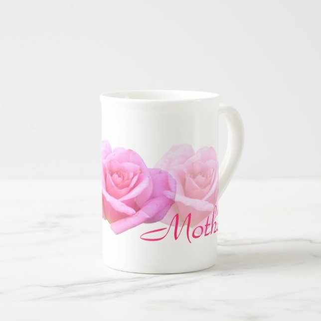 'Mother' Light Pink Roses Bone China Mug (Front Right)