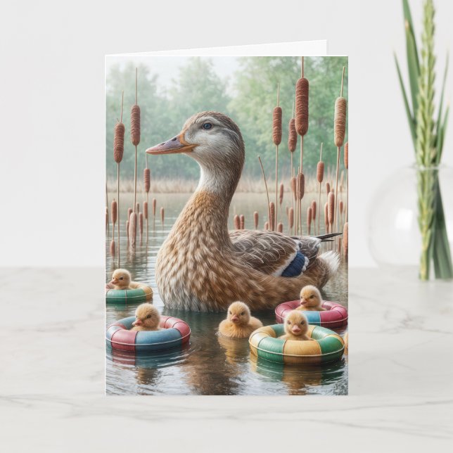 Mother Mallard With Duckling s Card (Front)