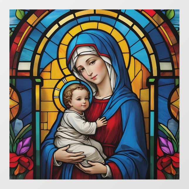 Mother Mary and Baby Jesus Christian Stained Glass (Sheet)
