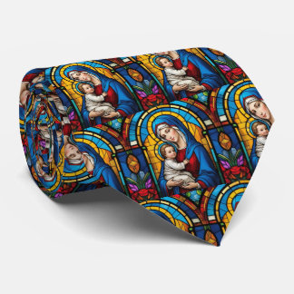 Mother Mary and Baby Jesus Christian Stained Glass Tie
