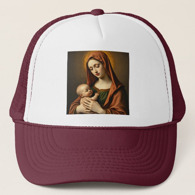 Mother Mary and Baby Jesus Trucker Hat (Front)
