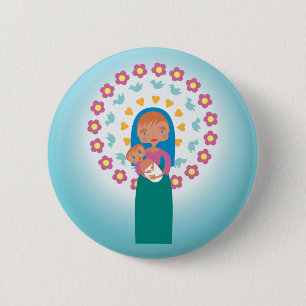 Mother Mary and Baby Jesus under blue sky 6 Cm Round Badge