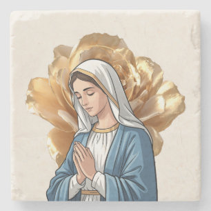 Mother Mary Catholic Christian Home Decor Gift Stone Coaster