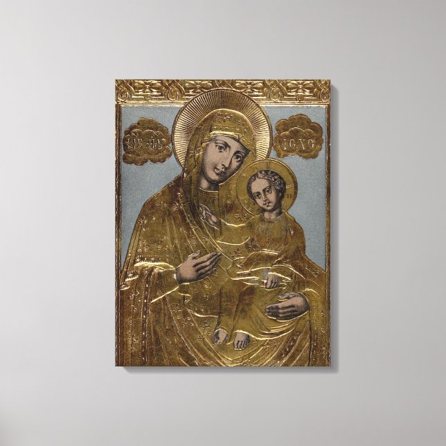 Mother Mary Christ Child Gold Lithograph 1872 Canvas Print (Front)