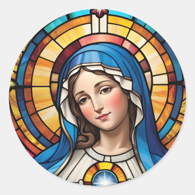 Mother Mary Colourful Stained Glass Virgin Mary Classic Round Sticker (Front)