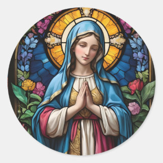 Mother Mary Colourful Stained Glass Virgin Mary Classic Round Sticker