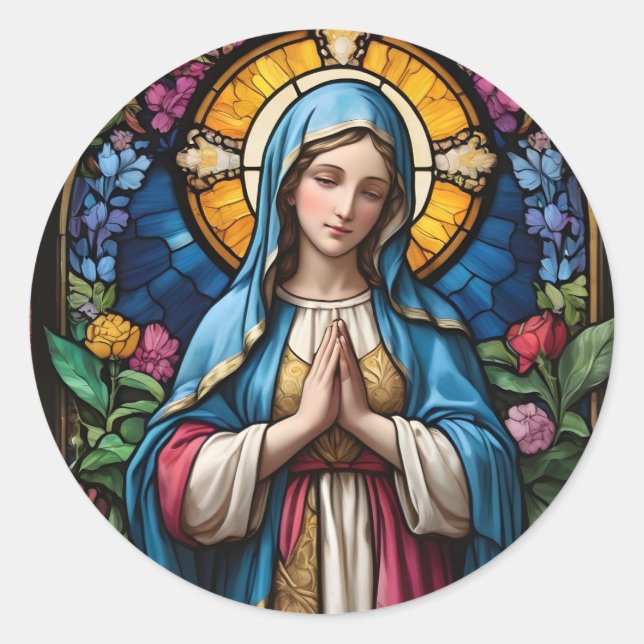 Mother Mary Colourful Stained Glass Virgin Mary Classic Round Sticker (Front)