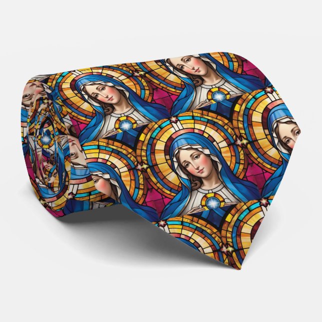 Mother Mary Colourful Stained Glass Virgin Mary Tie (Rolled)