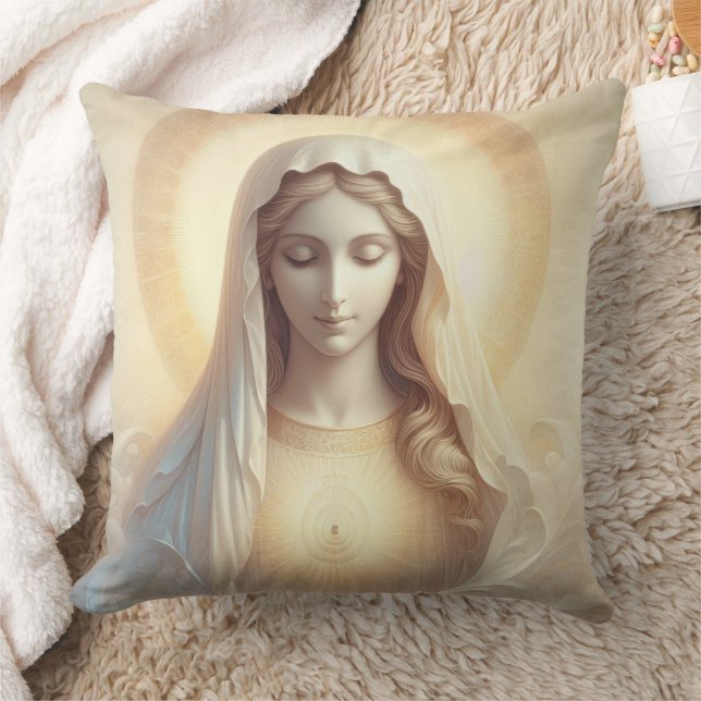 Mother Mary In Soft White Tones Cushion (Blanket)