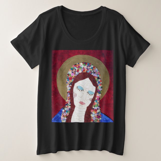 Mother Mary Plus Size T-Shirt on Black (Design Front)