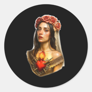 Mother Mary Sacred Heart Cry  Classic Round Sticker