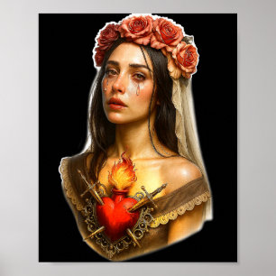 Mother Mary Sacred Heart Cry Poster