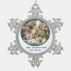 Mother Mary Snowflake Pewter Christmas Ornament