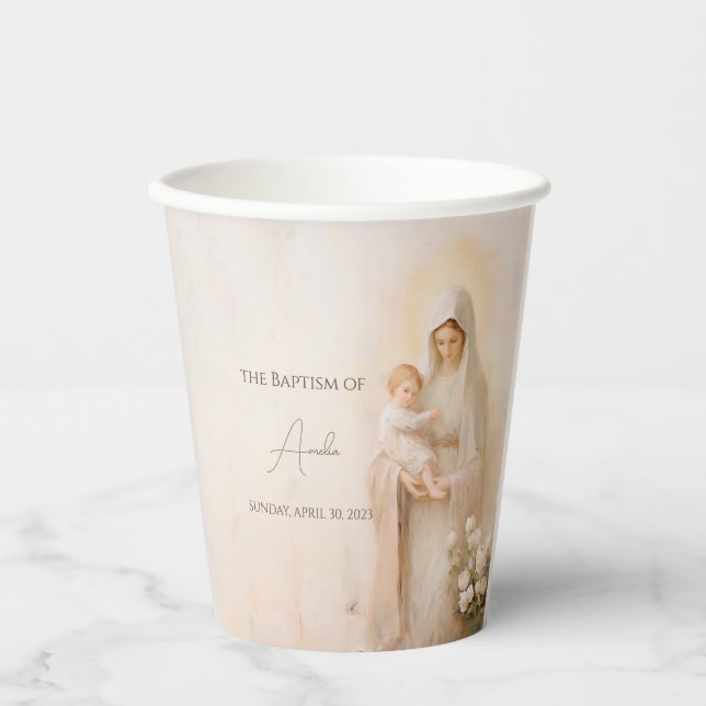 Mother Mary with Baby baptism Paper Cups (Front)