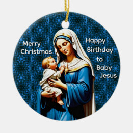Mother Mary with Baby Jesus Ceramic Tree Decoration
