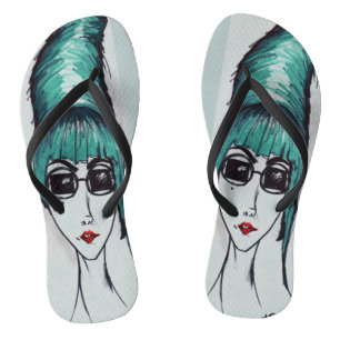 Mother Monster Teal Beehive Pop Art Drawing Jandals