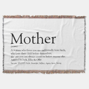 Mother Mum Definition Black and White Throw Blanke