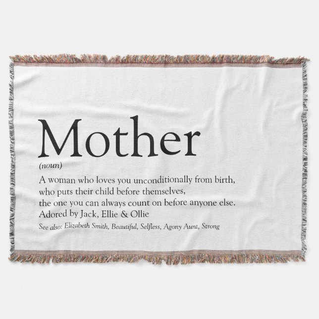 Mother Mum Definition Black and White Throw Blanke (Front)