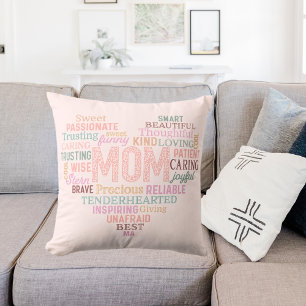 Mother mum heart word art pink peach cushion