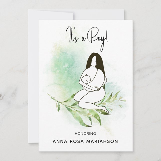 *~* Mother Mum Holding Baby Leaves Baby Shower Boy Invitation (Front)