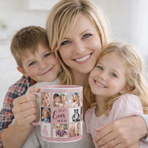 Mother mum photo collage dusty rose pink mug