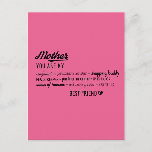 Mother My Confidant Best Friend Postcard (Front)