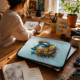 Mother Nature Goddess Floral Portrait Art Laptop Sleeve